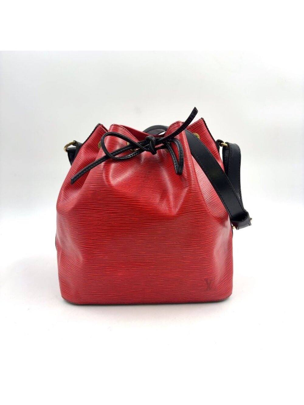 Louis Vuitton Petit Noir Epi Castilian Red Leather Black Shoulder Bag Gold